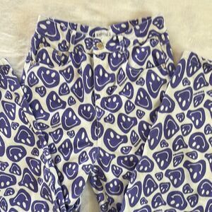 Shekou Purple Melty Smiley Face Pants Denim Wide Leg High Waist Size S